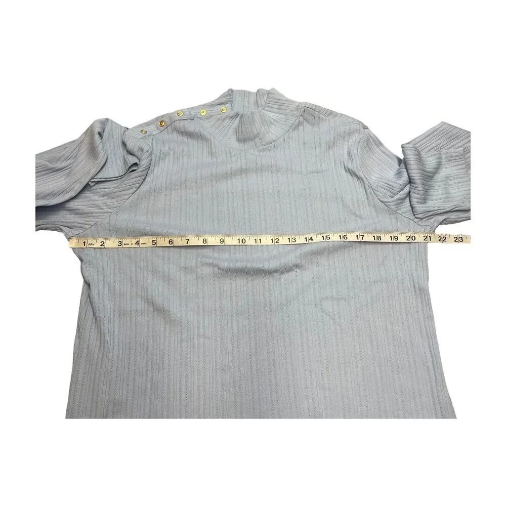 Croft & Barrow Top Women's 2XL Gray Cotton Long Sleeve Button Mock Neck Preppy - Picture 4 of 7